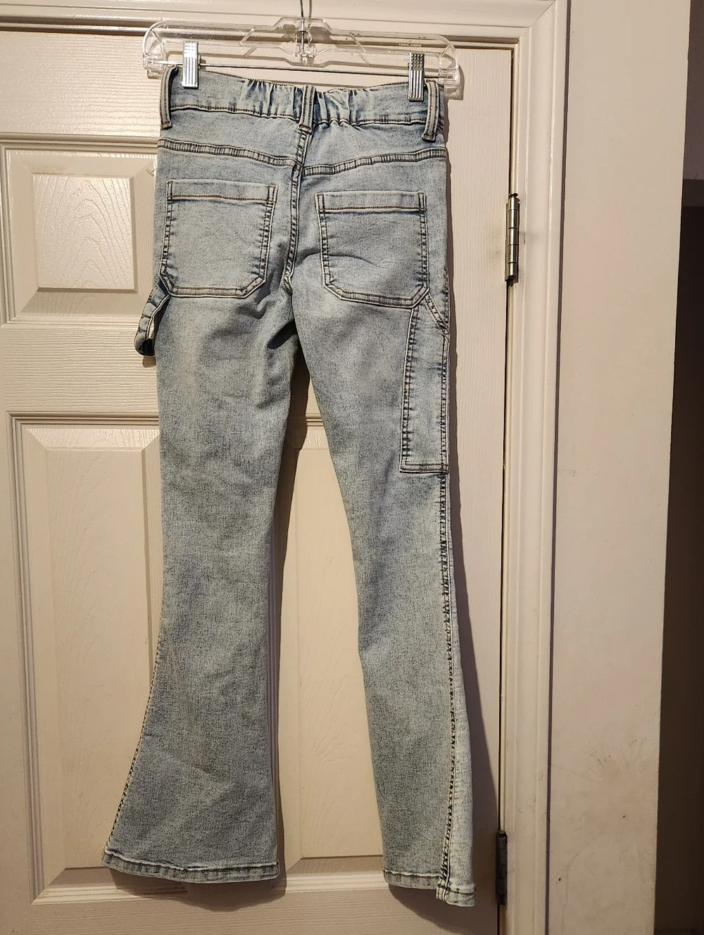 Light Blue Women's Double Button High Waist Skinny Flare With Carpenter Jeans